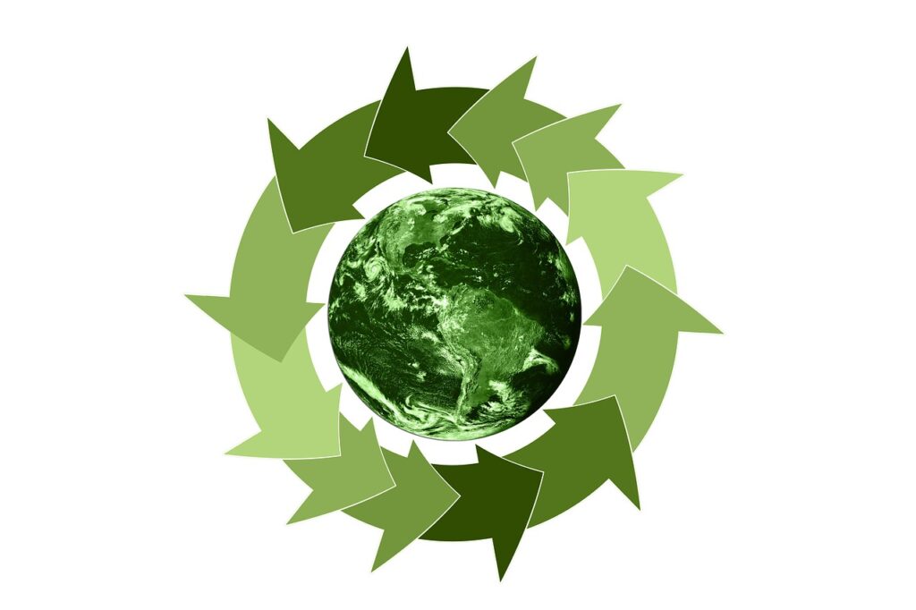 Grønn klode med piler som indikerer resirkulering